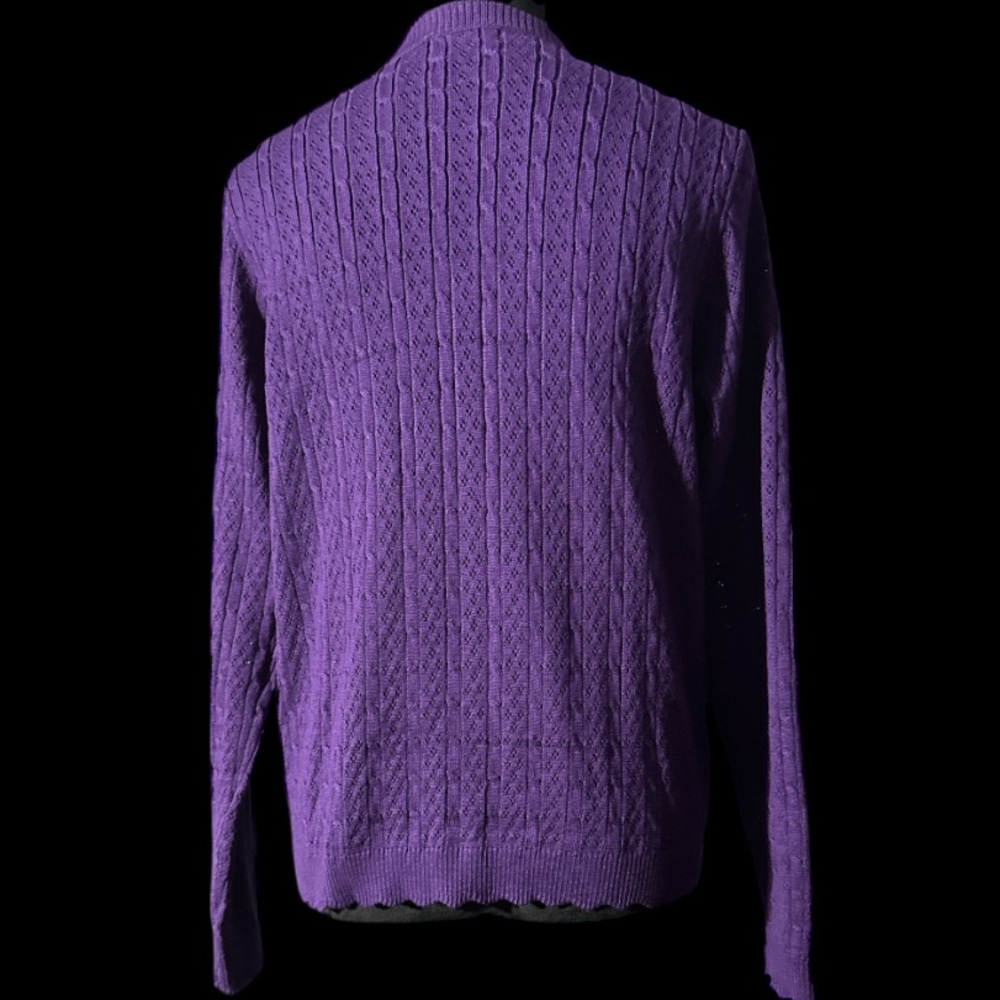Elegant Purple Cable Knit Women's Cardigan - Picture 3 of 6